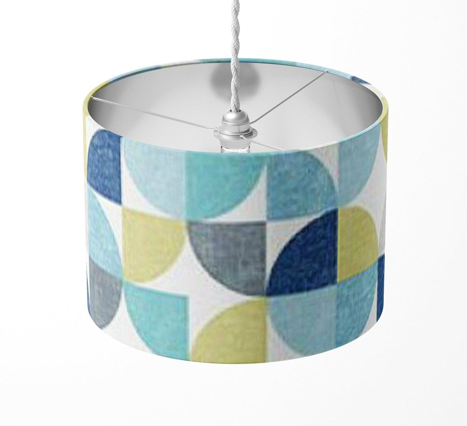 RETRO ABSTRACT spiral 70's blue yellow handmade lampshade