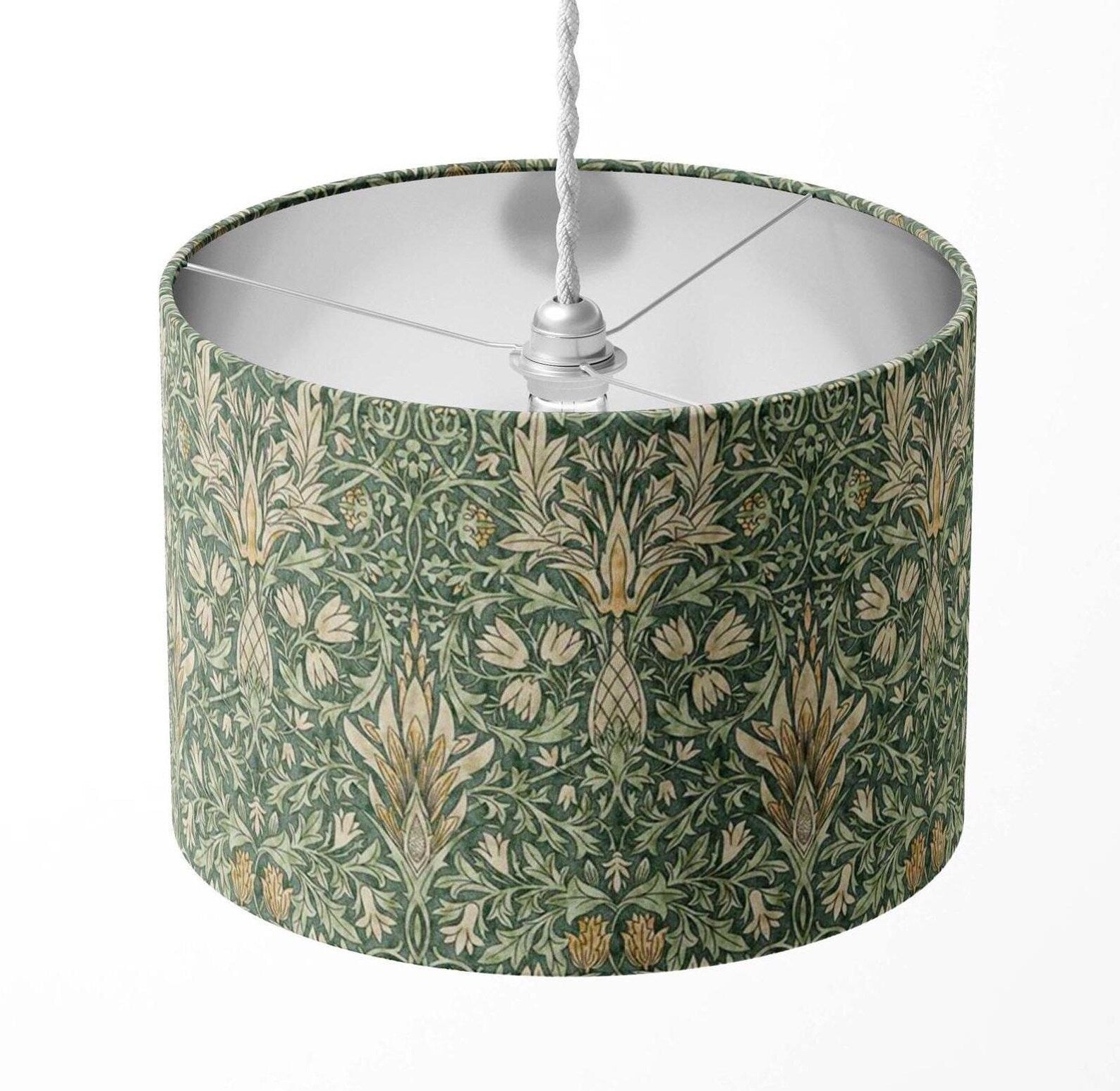 SNAKESHEAD  made with William Morris fabric green floral handmade lampshade
