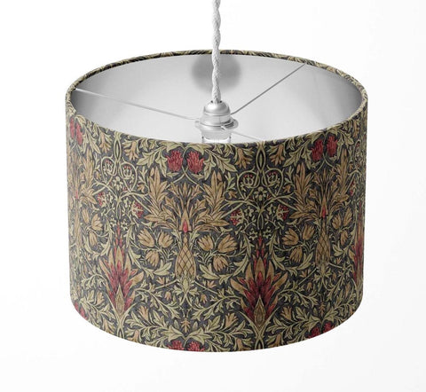SNAKESHEAD made with William Morris fabric mocha red floral handmade lampshade