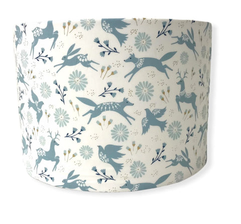 FOREST ANIMALS white blue gold handmade lampshade hare rabbit fox deer