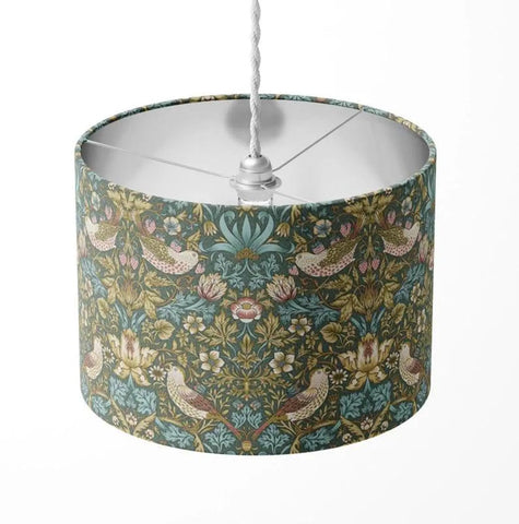 Strawberry thief teal blue made with William Morris fabric green floral handmade lampshade