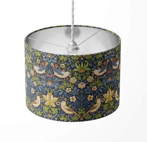 Strawberry thief navy blue made with William Morris fabric green floral handmade lampshade