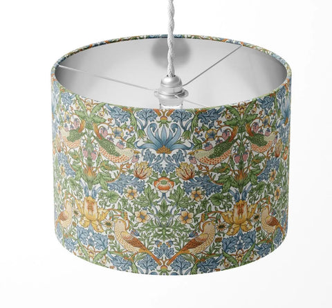 Strawberry thief azure blue made with William Morris fabric green floral handmade lampshade