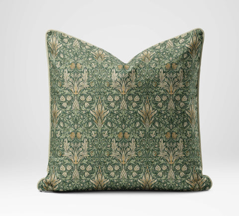 CUSHION COVER made in William Morris snakeshead with piping green